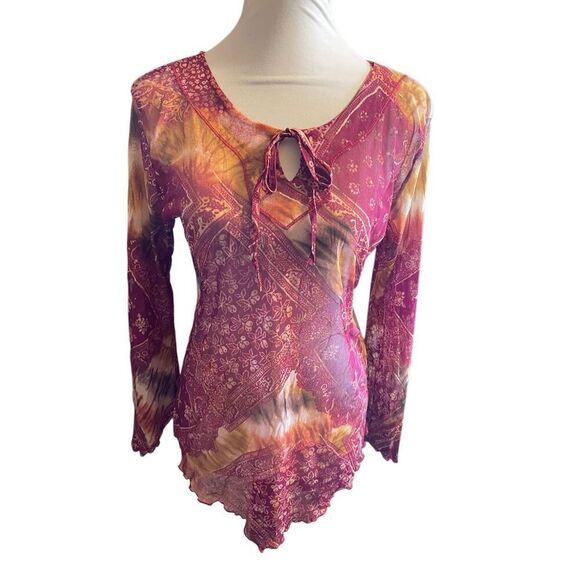 Yessica Women’s Boho Sheer Mesh Long Sleeve Festival Blouse Size Large - Picture 2 of 12